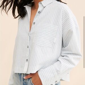 Free People Chrissy Cropped Oxford Top, blue/white